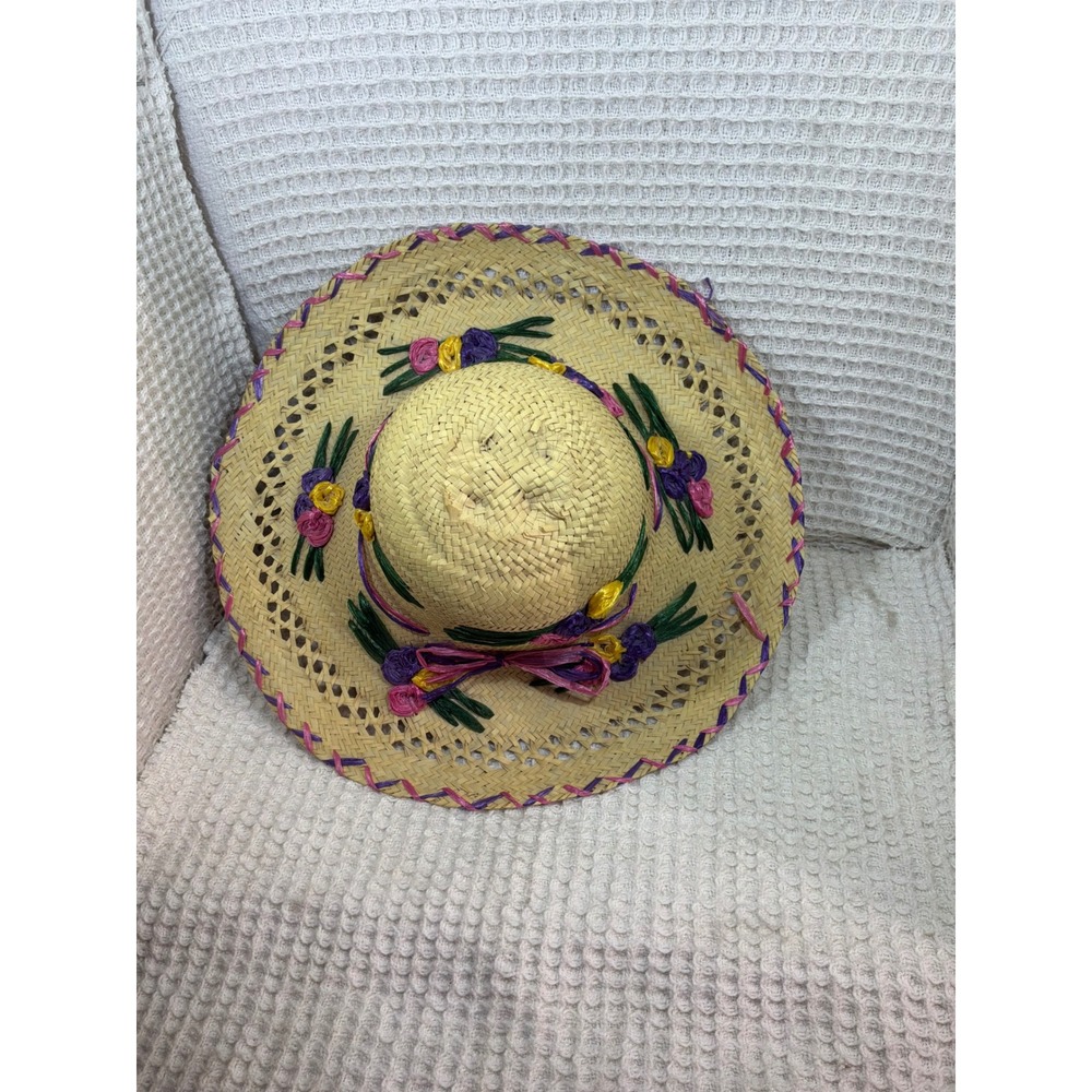 Cottagecore Womens Unbranded Vintage Raffia Floral Straw Sun Hat OS Natural